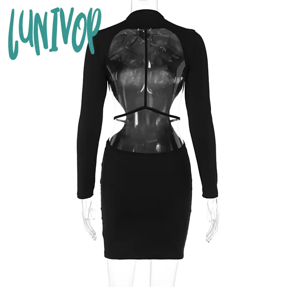 Lunivop Sexy Backless Bandage Mini Dress Elegant Outfits For Women Party Club Long Sleeve Bodycon