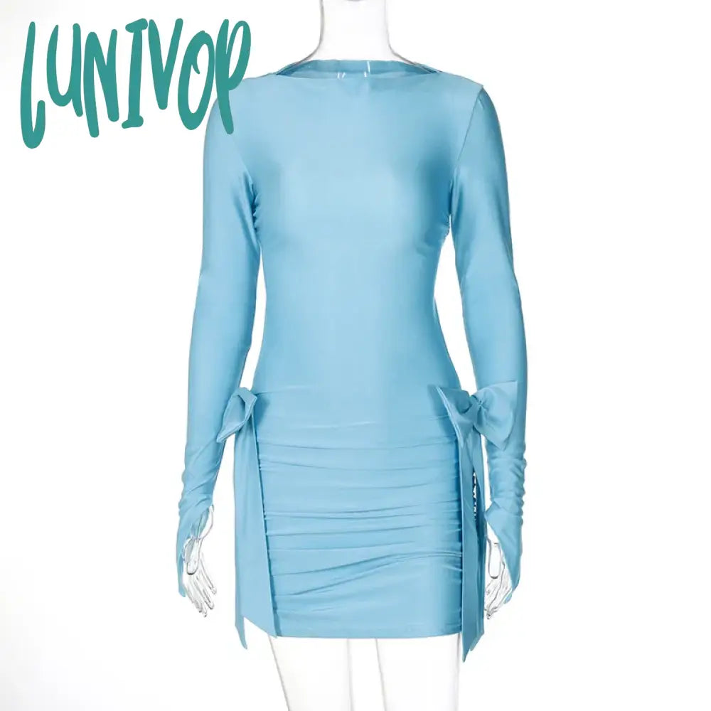 Lunivop Sexy Backless Bow Bodycon Dress For Women Hollow White Lace Up Mini Hot Girl Party Clothes