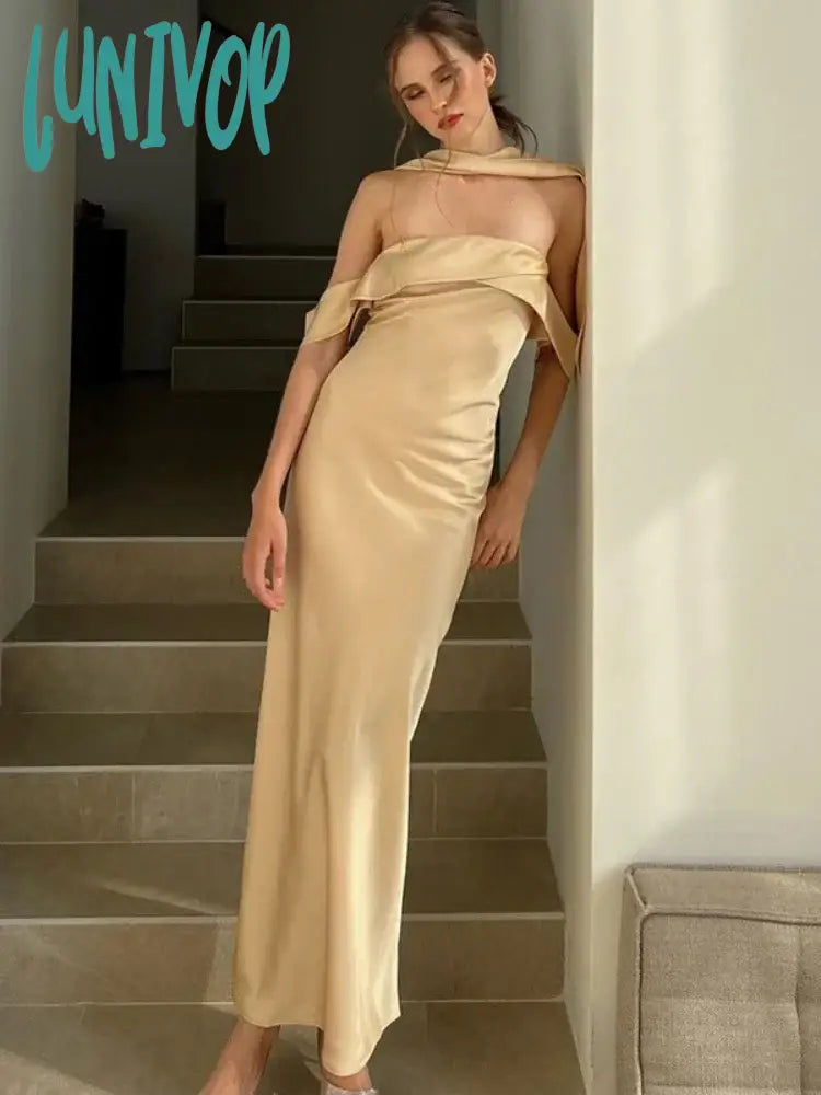 Lunivop Sexy Backlesss Long Dress For Women Elegant Off Shoulder Sleeveless Dresses Lady Party