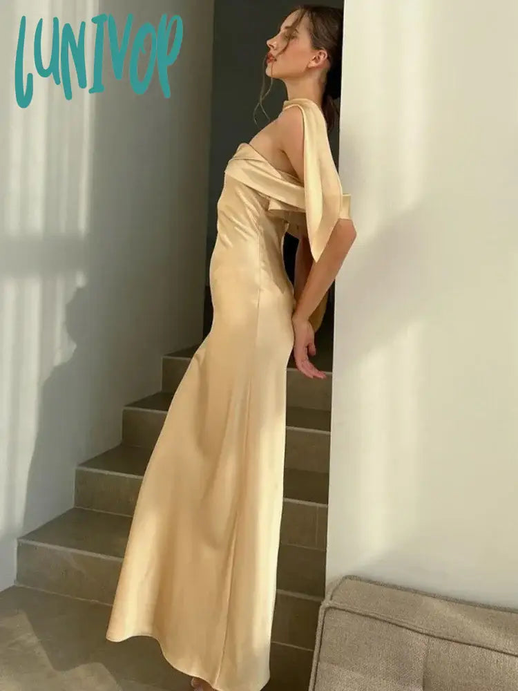 Lunivop Sexy Backlesss Long Dress For Women Elegant Off Shoulder Sleeveless Dresses Lady Party