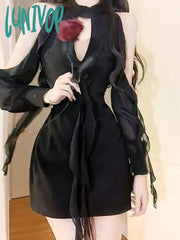Lunivop Sexy Black Senior Sense Of Pure Desire Wind Hot Girl Hepburn-Style Hanging Neck Dresses
