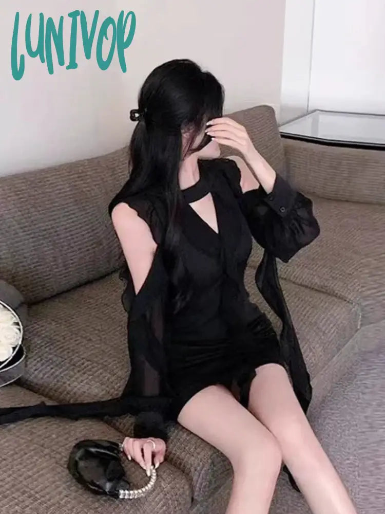 Lunivop Sexy Black Senior Sense Of Pure Desire Wind Hot Girl Hepburn-Style Hanging Neck Dresses