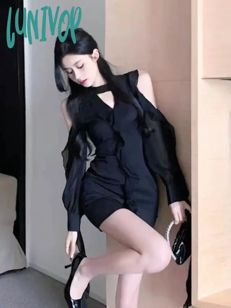 Lunivop Sexy Black Senior Sense Of Pure Desire Wind Hot Girl Hepburn-Style Hanging Neck Dresses