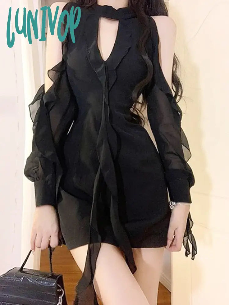 Lunivop Sexy Black Senior Sense Of Pure Desire Wind Hot Girl Hepburn-Style Hanging Neck Dresses