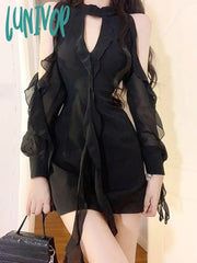 Lunivop Sexy Black Senior Sense Of Pure Desire Wind Hot Girl Hepburn-Style Hanging Neck Dresses