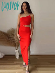 Lunivop Sexy Diagonal Collar Sleeveless Robe Slim Off Shoulder Spaghetti Strap Dresses Summer