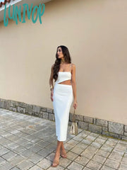 Lunivop Sexy Diagonal Collar Sleeveless Robe Slim Off Shoulder Spaghetti Strap Dresses Summer