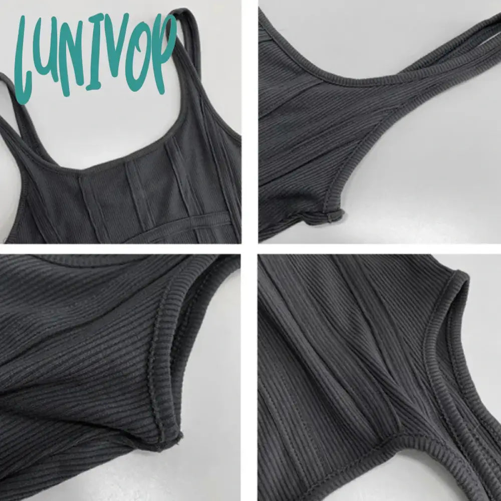 Lunivop Sexy Irregular Cropped Tops Fishbone Thread Vest Women Summer Knit Tank Top Solid Color