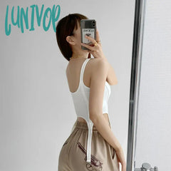 Lunivop Sexy Irregular Cropped Tops Fishbone Thread Vest Women Summer Knit Tank Top Solid Color