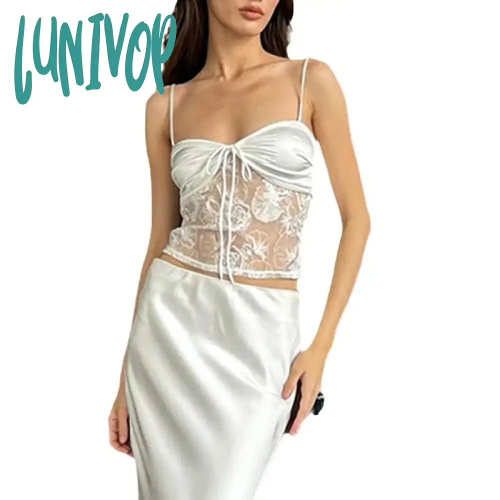 Lunivop Sexy Lace Patchwork Crop Top Vintage Y2K Sleeveless Casual Bandage Camisole Women Club