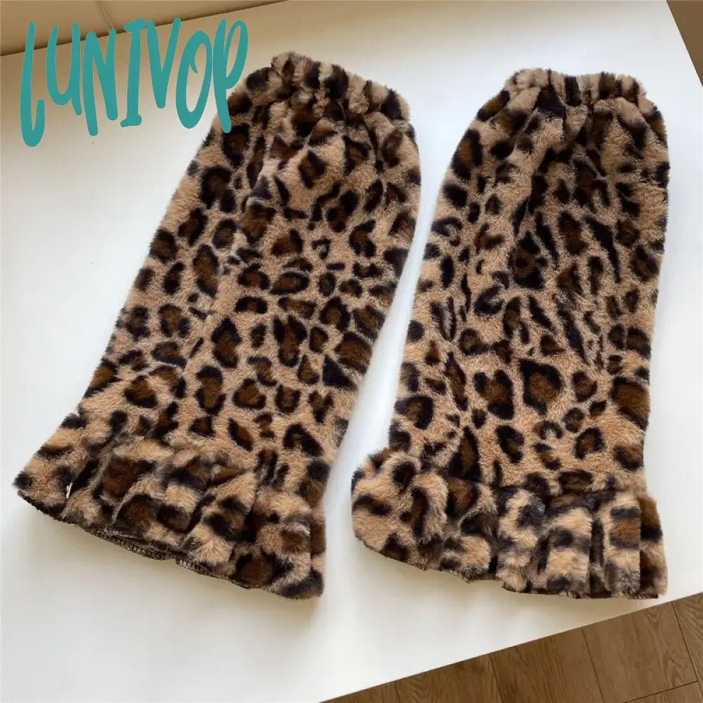 Lunivop Sexy Leopard Print Fur Leg Warmers Y2K Socks Thigh High Harajuku Boot Cuffs Zebra Lolita