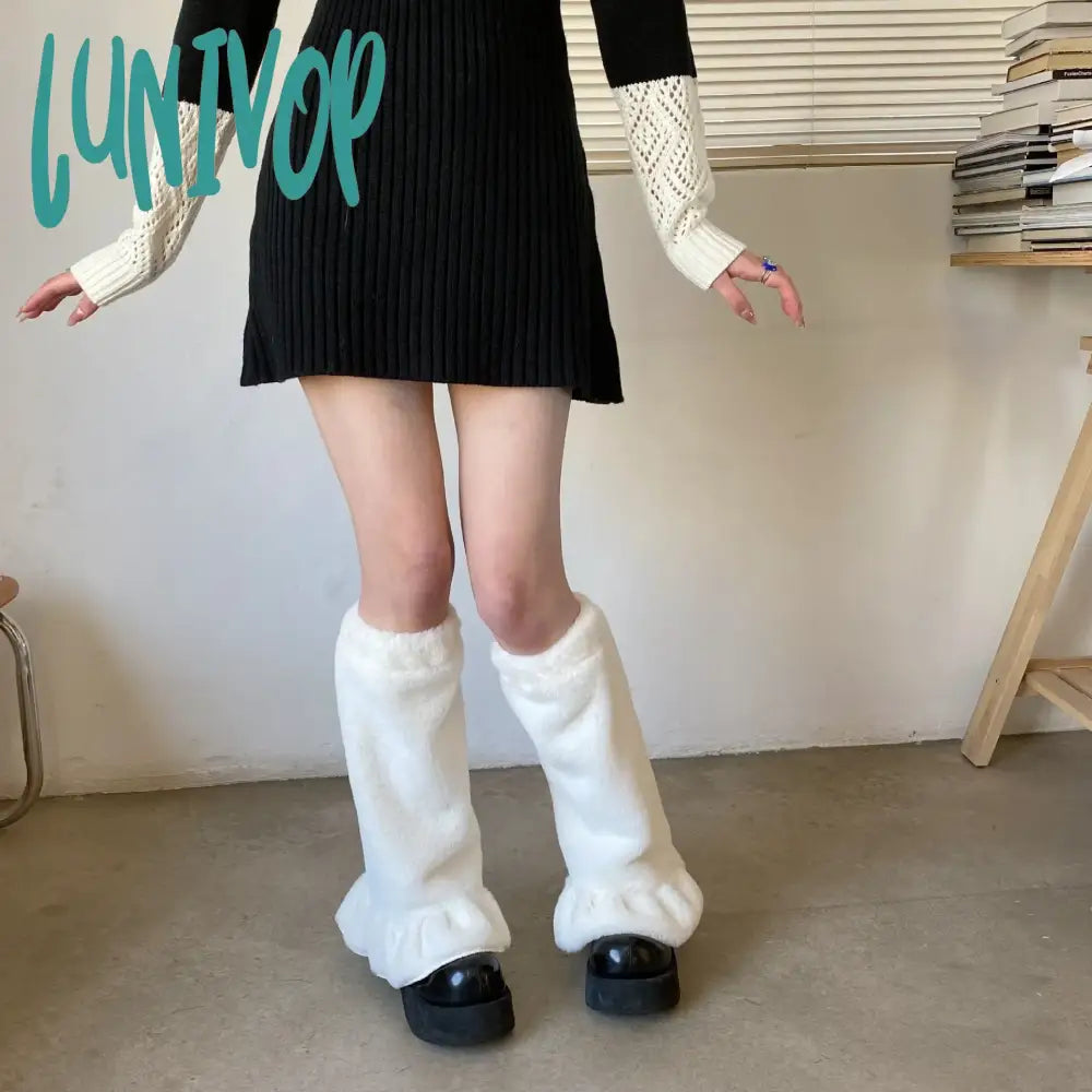 Lunivop Sexy Leopard Print Fur Leg Warmers Y2K Socks Thigh High Harajuku Boot Cuffs Zebra Lolita