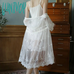 Lunivop Sexy Night Gown And Robe Sets Women White Lace Tulle Sleepwear Vintage Victorian Dress