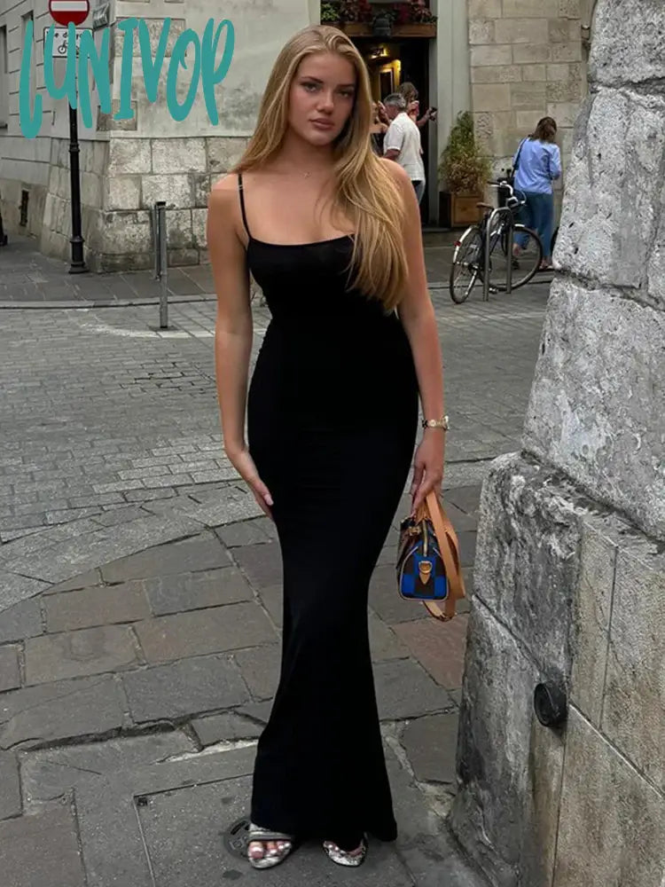Lunivop Sexy Plunge Slim One-Shoulder Suspender Dress For Women Solid Color High Waisted Sleeveless