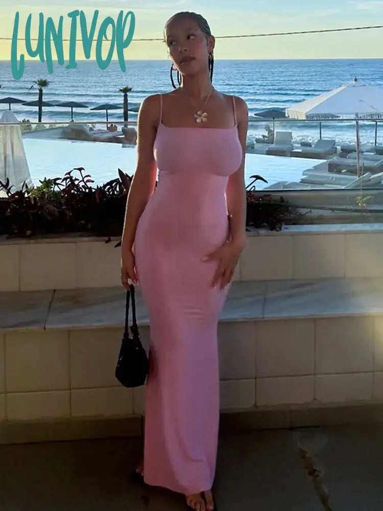 Lunivop Sexy Plunge Slim One-Shoulder Suspender Dress For Women Solid Color High Waisted Sleeveless