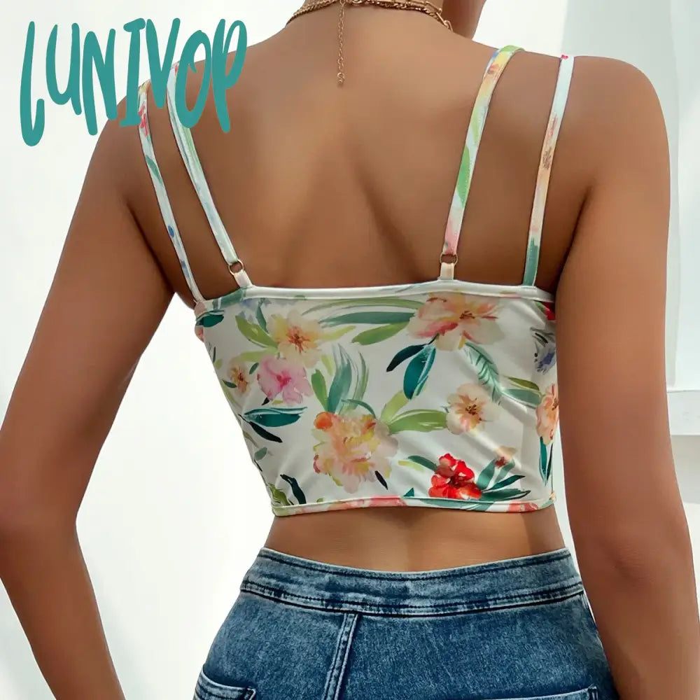 Lunivop Sexy Printing Deep V Fishbone Slim Sling Fitting Corset Ladies Top Summer Basic Tank