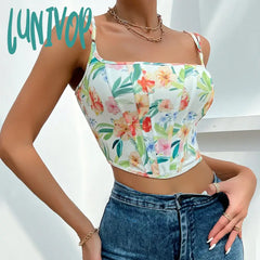 Lunivop Sexy Printing Deep V Fishbone Slim Sling Fitting Corset Ladies Top Summer Basic Tank