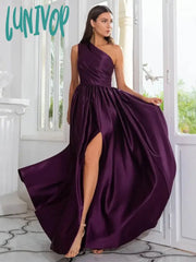 Lunivop Sexy Satin Purple A-Line Prom Dresses Side Split Evening Dress 2024 One Shoulder Gowns A