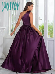 Lunivop Sexy Satin Purple A-Line Prom Dresses Side Split Evening Dress 2024 One Shoulder Gowns A