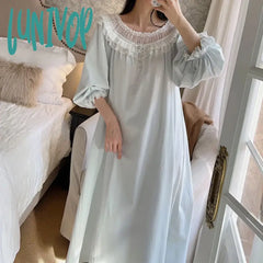 Lunivop Sexy Sleepwear Princess Nightwear Women Cotton Lace Trim Long Robe Peignoir Victorian Night