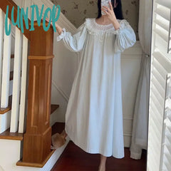 Lunivop Sexy Sleepwear Princess Nightwear Women Cotton Lace Trim Long Robe Peignoir Victorian Night