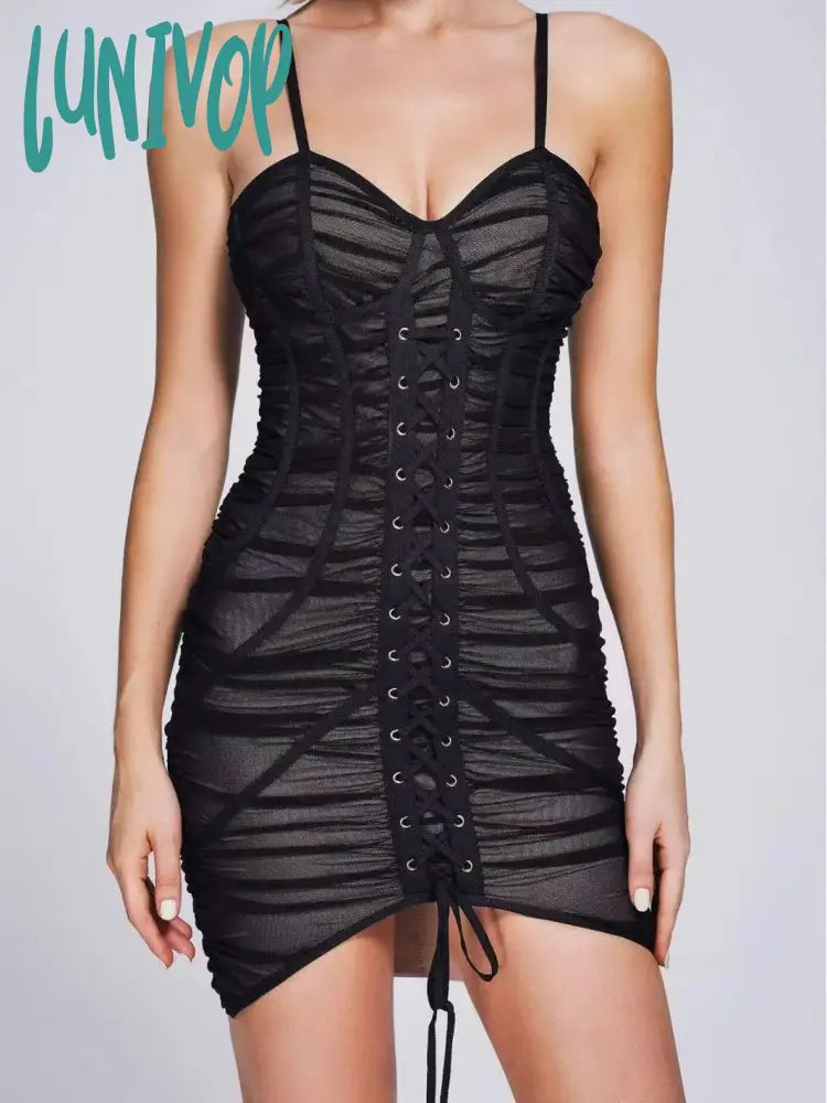 Lunivop Sexy Sleeveless Backless Mesh Bodycon Bandage Dress Nuevo En Vestidos Mini Robe Moulante