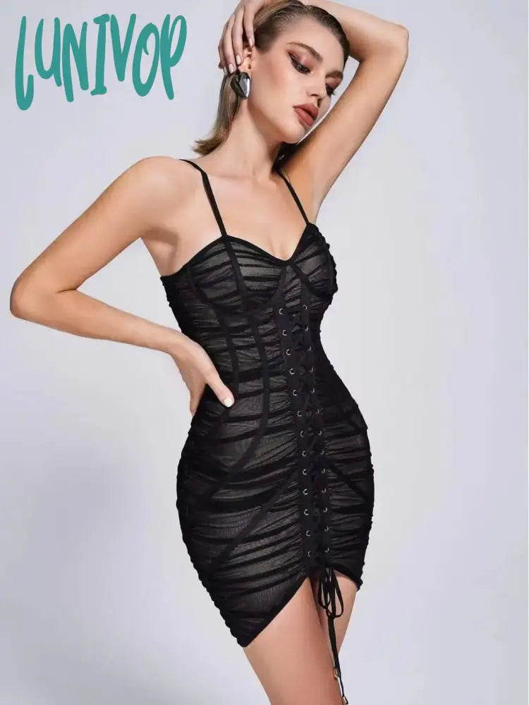 Lunivop Sexy Sleeveless Backless Mesh Bodycon Bandage Dress Nuevo En Vestidos Mini Robe Moulante