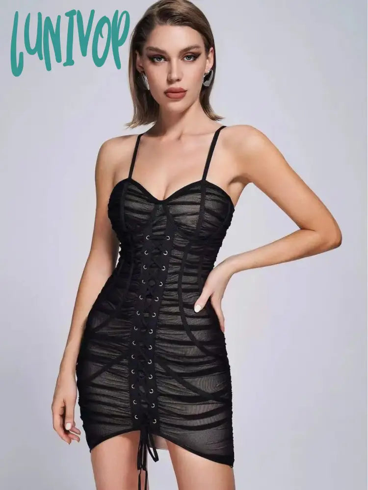 Lunivop Sexy Sleeveless Backless Mesh Bodycon Bandage Dress Nuevo En Vestidos Mini Robe Moulante