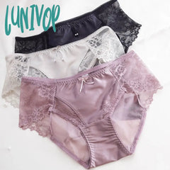 Lunivop Sexy Transparent Lace Satin Patchwork Ice Silk Panties French Underwear Breathable Comfort