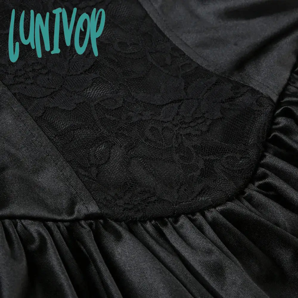 Lunivop Sexy V-Neck Bud Suspender Dress For Women Solid Lace Patchwork Sleeveless High Waisted