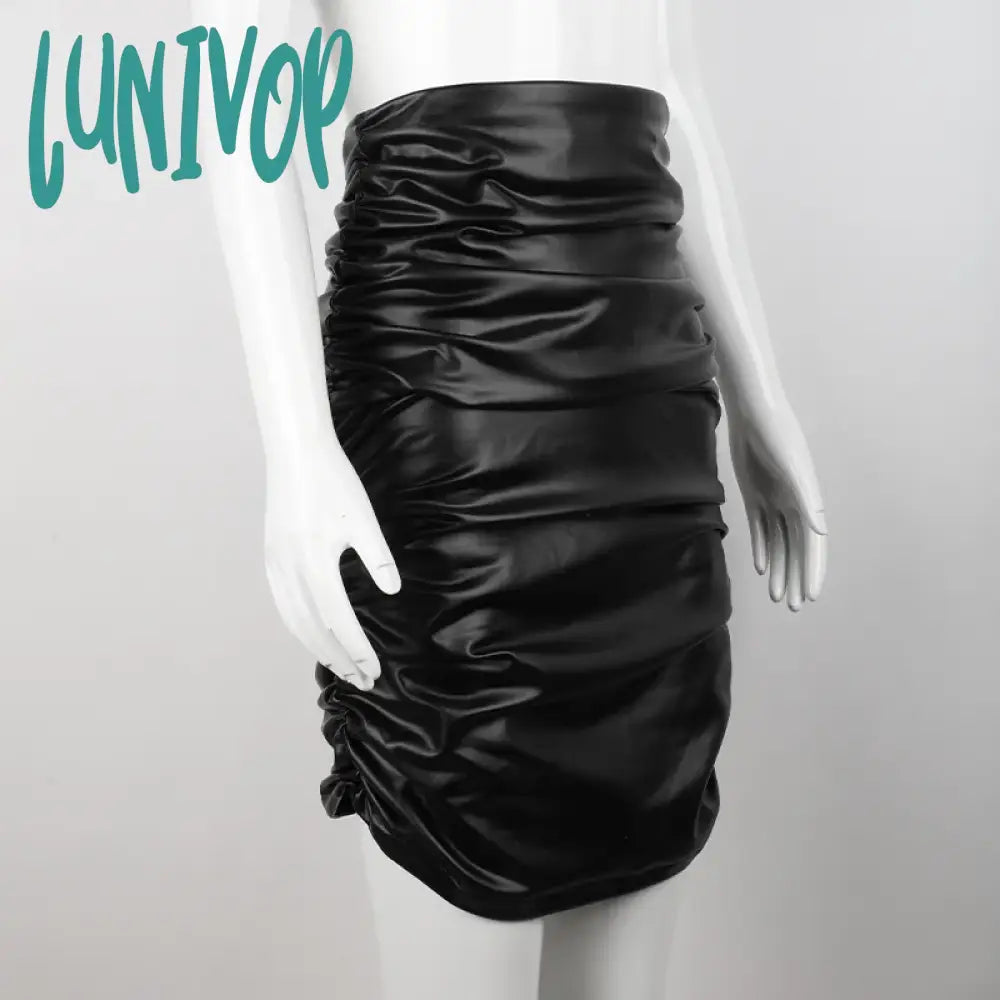 Lunivop Sexy Women Lantern Sleeve Crop Top Elasticity Waist High Collar Long Short Tees Black