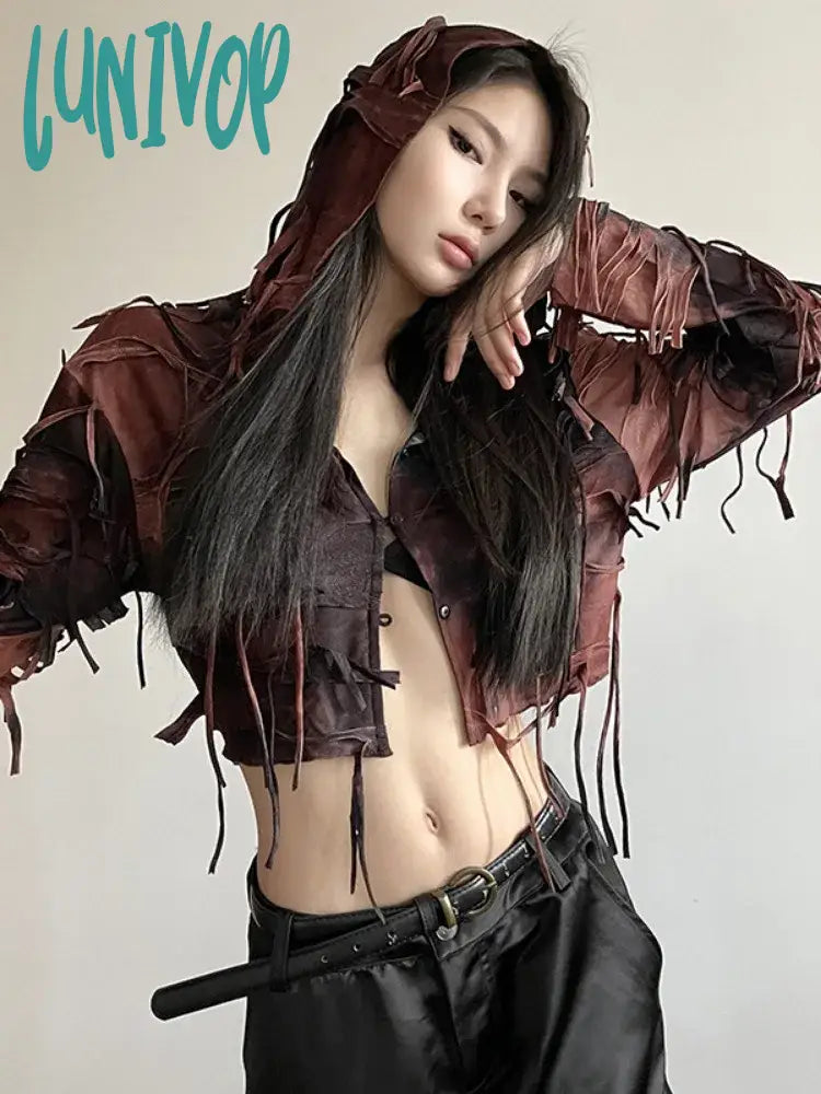 Lunivop Sexy Y2K Aesthetic Vintage Tie-Dye Jacket Slim Fit Streetwear Harajuku Hooded Jackets Women