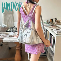 Lunivop Silver Cute Womens Backpack Cat Patchwork Fashion Large Capacity Shoulder Bag Casual Pu