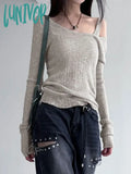 Lunivop Simple Casual Solid Two Pieces Set Y2K Aesthetic Knitted All Match Ins Tanks + Autumn