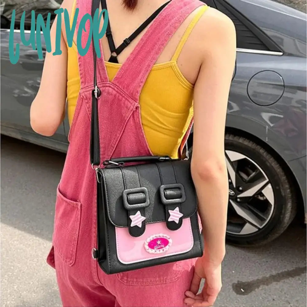 Lunivop Small Y2K Womens Backpack Original Harajuku Fashion Pu Leather Contrast Color Casual Street