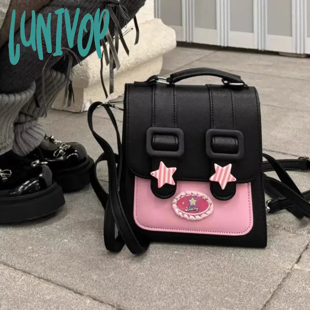 Lunivop Small Y2K Womens Backpack Original Harajuku Fashion Pu Leather Contrast Color Casual Street