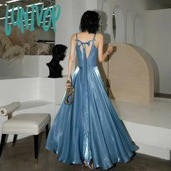 Lunivop Smoothly Cocktail Party Dress Spaghetti Strap Backless A-Line Pleated Ankle-Length Evening