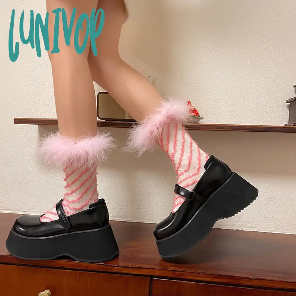 Lunivop Socks For Women Winter Warm Feather Splice Casual Harajuku Jk Cute Sock Ladies Gift Woman