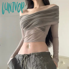 Lunivop Solid Color Perspective Simple All-Match Mature Sexy Beautiful Confident Women’s Autumn