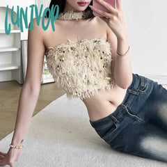 Lunivop Solid Color Woolen Grass Sequins Fashionable Avant-Garde All-Match Sexy Cool High Street