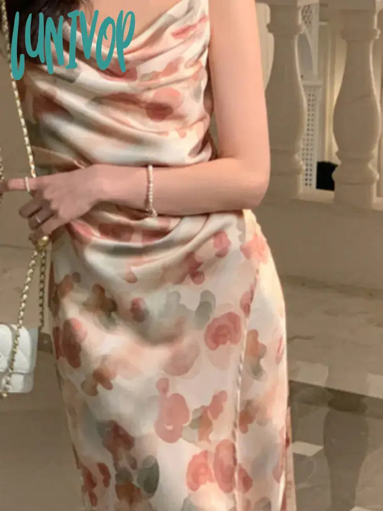 Lunivop Spaghetti Strap Elegant Women Summer Dress Sleeveless Vintage Print Beach Holiday Dresses