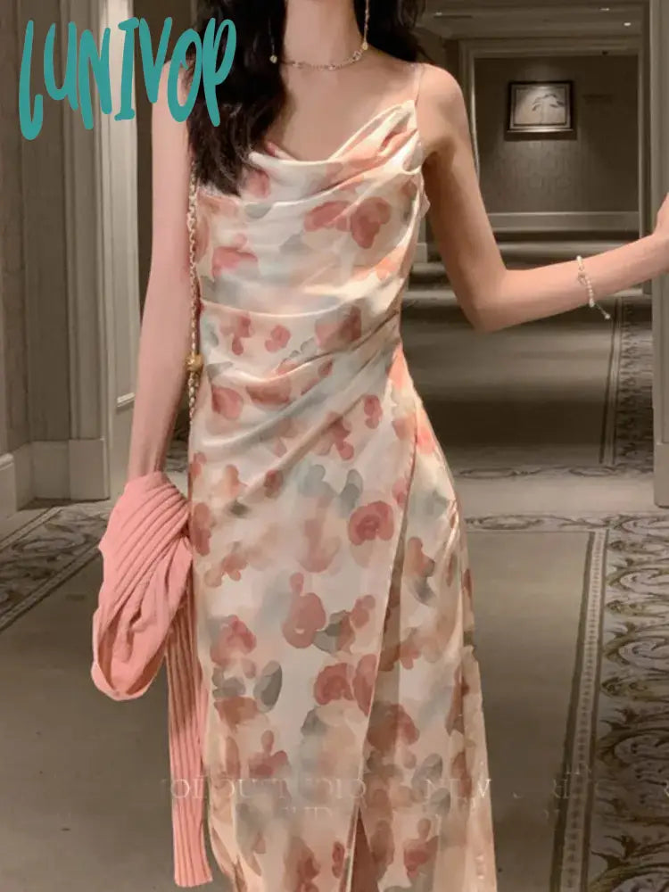Lunivop Spaghetti Strap Elegant Women Summer Dress Sleeveless Vintage Print Beach Holiday Dresses