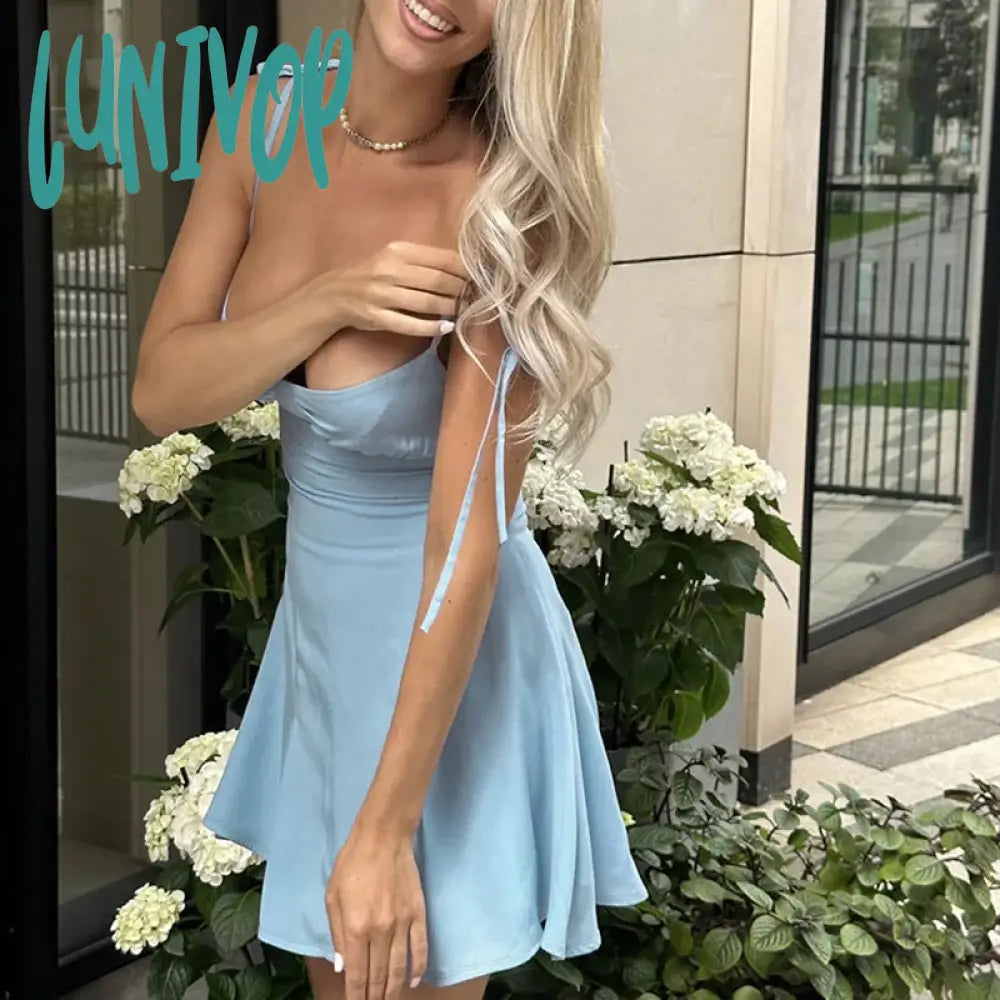 Lunivop Spaghetti Strap Sexy Backless Bandage Mini Dress Summer Holiday Women Dresses Party Club