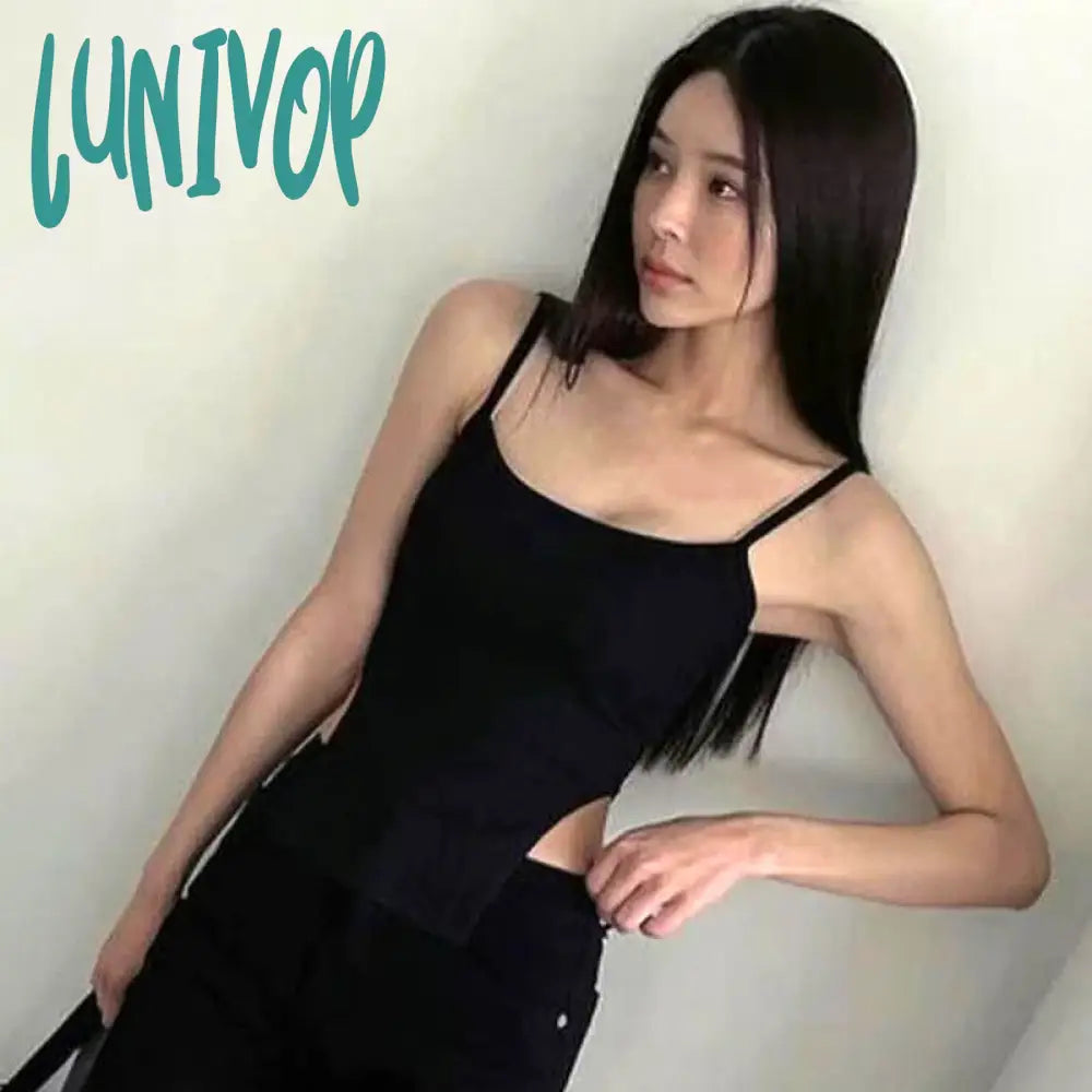 Lunivop Spaghetti Strap Tank Top Sexy Backless Bandage Skinny Crop Tops 2024 Summer Elegant Lace Up