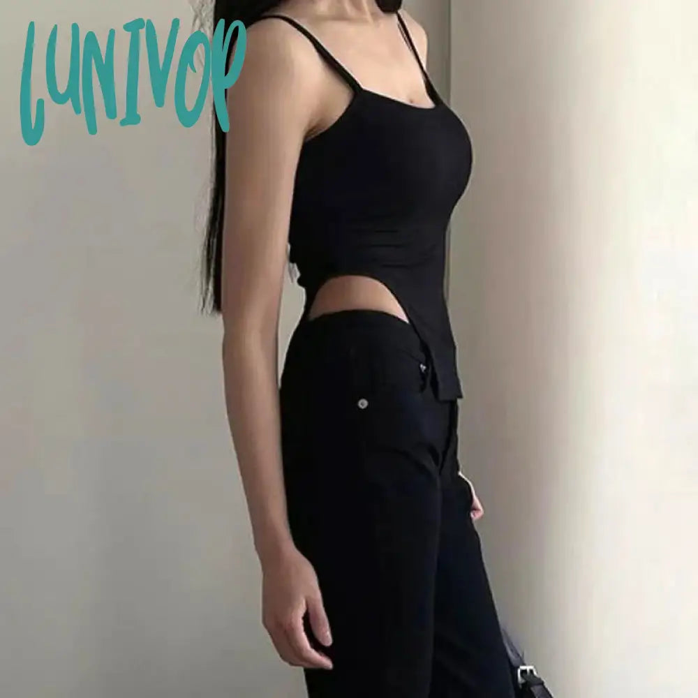Lunivop Spaghetti Strap Tank Top Sexy Backless Bandage Skinny Crop Tops 2024 Summer Elegant Lace Up