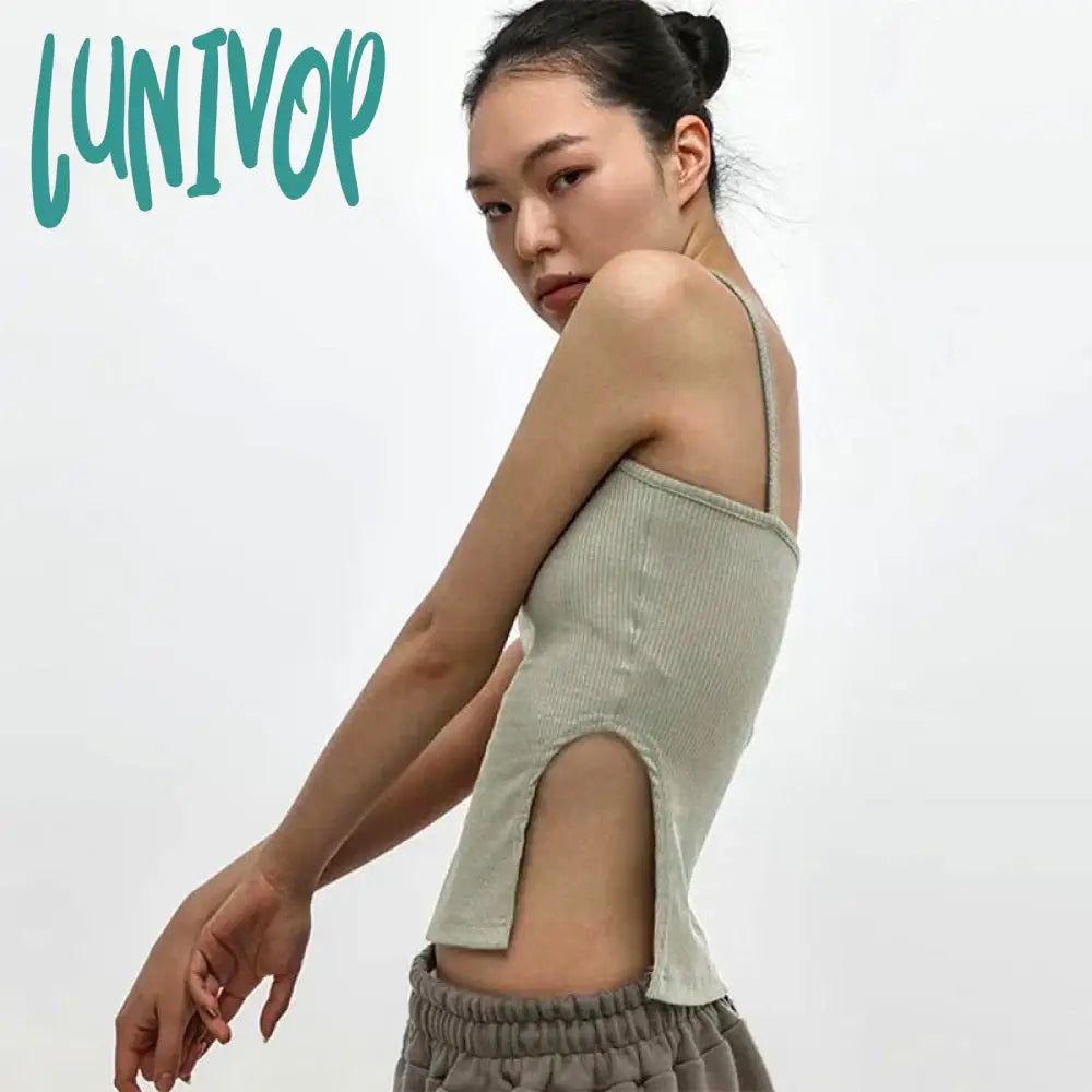 Lunivop Spaghetti Strap Tank Top Sexy Backless Bandage Skinny Crop Tops 2024 Summer Elegant Lace Up