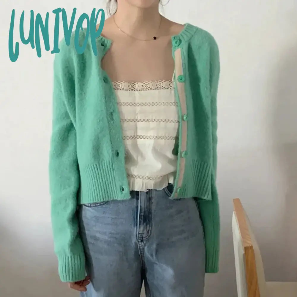 Lunivop Spring And Autumn New Korean Chic Mint Green Sweater Women’s Single Breasted Knitted