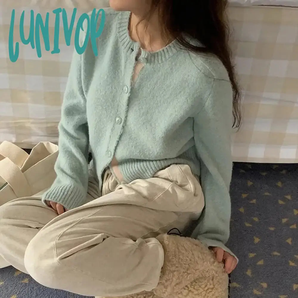 Lunivop Spring And Autumn New Korean Chic Mint Green Sweater Women’s Single Breasted Knitted