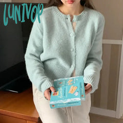 Lunivop Spring And Autumn New Korean Chic Mint Green Sweater Women’s Single Breasted Knitted