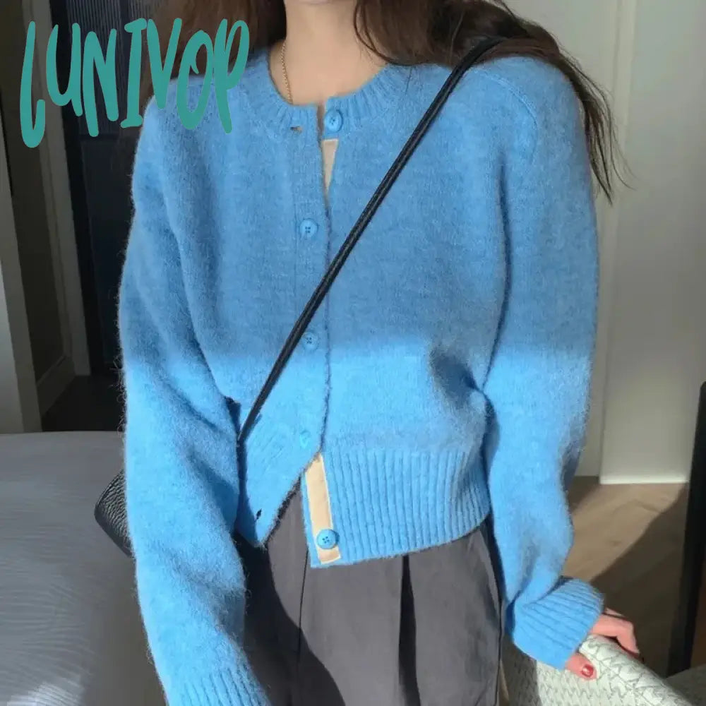 Lunivop Spring And Autumn New Korean Chic Mint Green Sweater Women’s Single Breasted Knitted